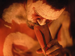 Aboriginal playing didgeridoo