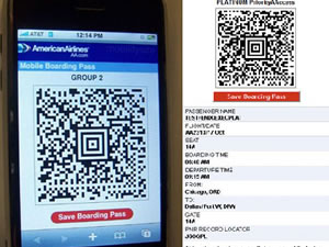 Mobile phone showing boarding pass for qantas