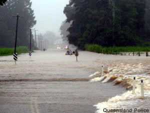 The localised flooding around Mount Molloy this morning.