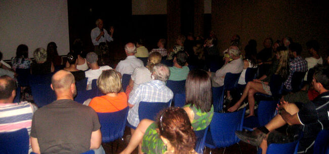 Environmental activist Doug Tompkins addressed the audience gathered at the Port Douglas Community Hall on October 3.