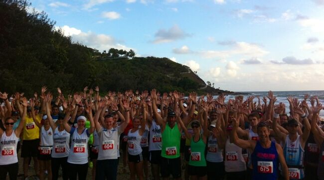 Some of the entrants in the Newsport Daily 10km race line up at the starting line.