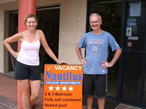 Sue and Mick whose Nautlius Apartments were one of a number of 'safe-houses' where locals took shelter when their own homes were at risk.