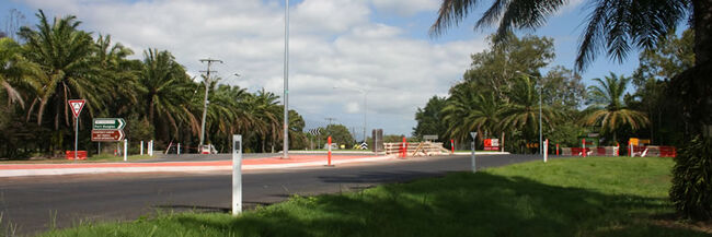 The red concrete on the roundabout's median strip has some residents up in arms. PIC EMMA GROVES