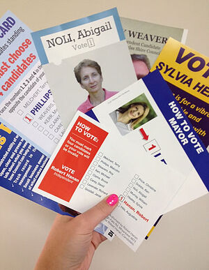 Some of the candidate flyers distributed ahead of the November 9 election. PIC Emma Groves