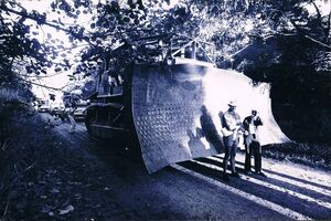 Bulldozers, including this one, were temporarily stopped by the blockade. PIC DON GRAY