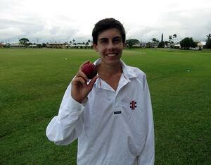 Kaiden Sorensen holding the ball for his 5 wicket haul. PIC BEN VIKIONKORPI