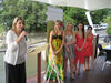 Julia Leu speaking at the launch with Miss Carnivale Contestants