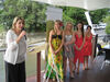 Julia Leu speaking at the launch with Miss Carnivale Contestants