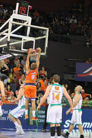 Mitchell Young slams one home against Townsville in the Taipans 15-point win in Cairns.