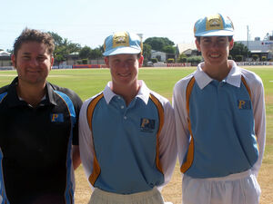 Ben Vikionkorpi with Mossman SHS students David Coulthard and Kaiden Sorensen.