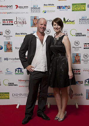 Kevin 'KStar' Eldridge and friend on the red carpet at last year's Douglas Business Awards. PIC Perrin Clarke