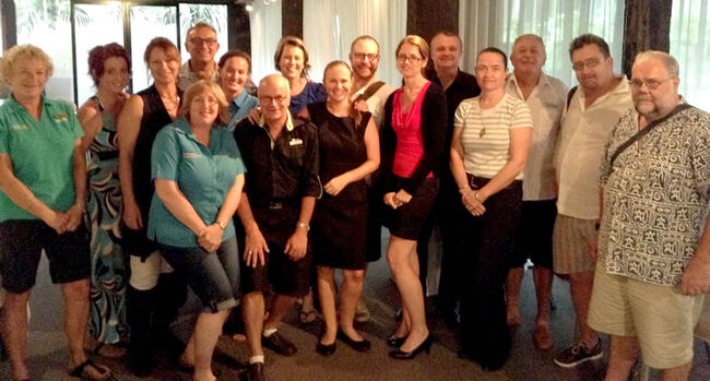 (L-R) Cathie Jones (Tropical Journeys), Natalie Johnson ( Flames of the Forest), Sheena Walshaw (Jungle Surfing), Angela Freeman (Hartley’s Crocodile Adventures), Todd Parker (Parker Travel Collection), Tara Bennett (TPDD), Philip Newland (Mossman Gorge