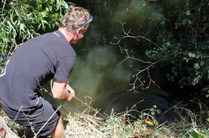Thor Stovell used a grappling hook to haul each stolen bike out of the creek. PIC Kerry Larsen