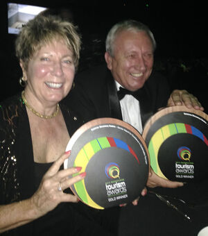 Pam and Ron Birkett of Daintree Discovery Centre celebrated two awards at the Queensland Tourism Awards.